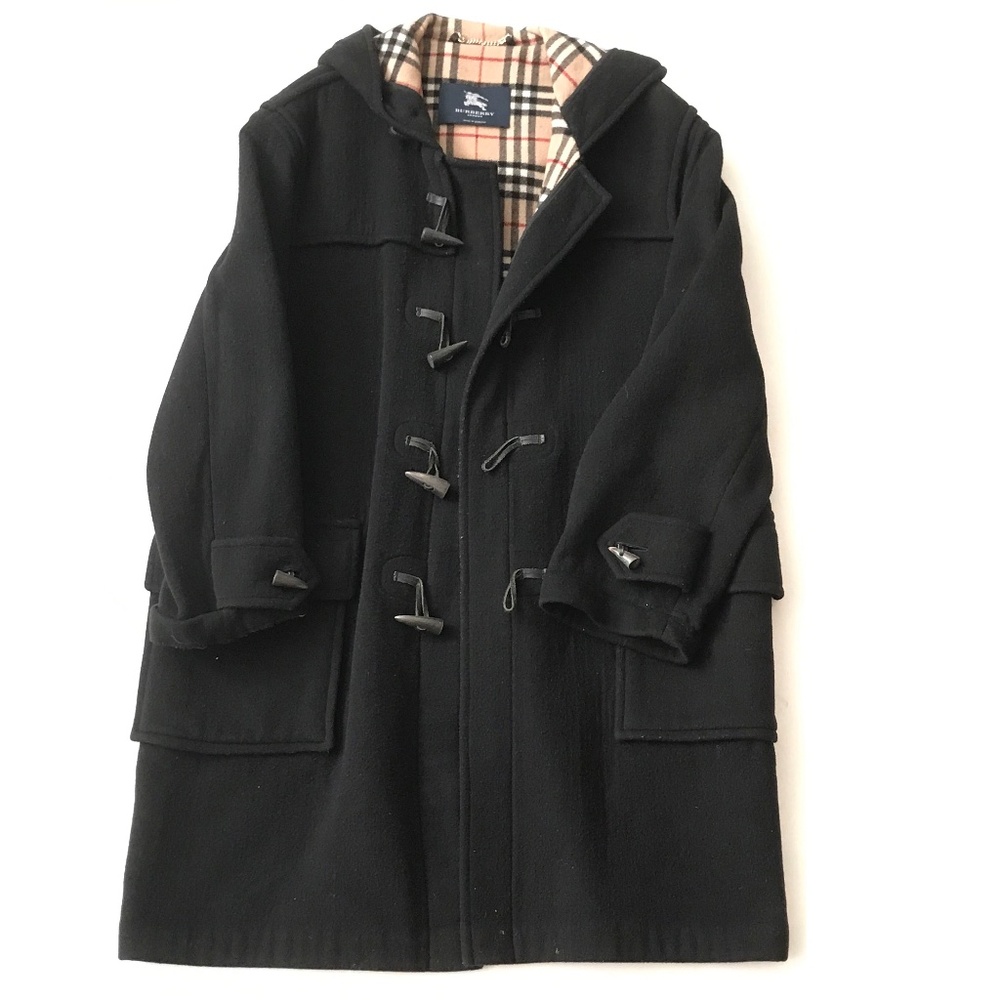 Burberry Check Detail Wool Blend Hooded Car Coat